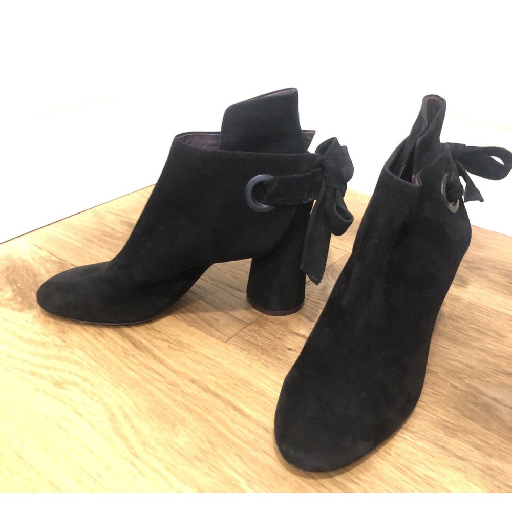 AD & Daughters Black Suede Tie Back Heeled Booties Size 6
